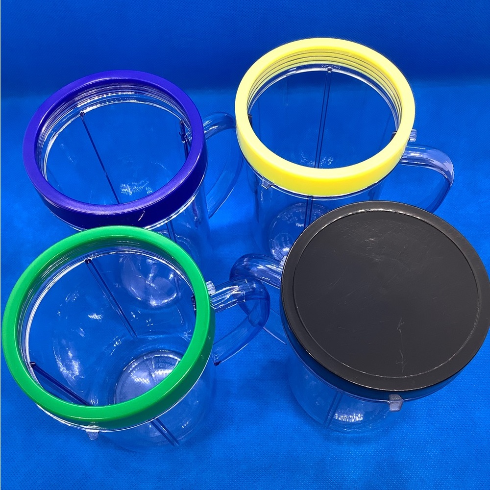 Set of 4 Blender Cups Compatible with Original Magic Bullet with Lip Rings